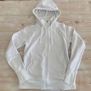 Athleta full zip triumph hoodie jacket in white size medium Cotton Blend